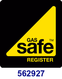 Yellow triangle logo with the words "Gas Safe Register" on a black background.